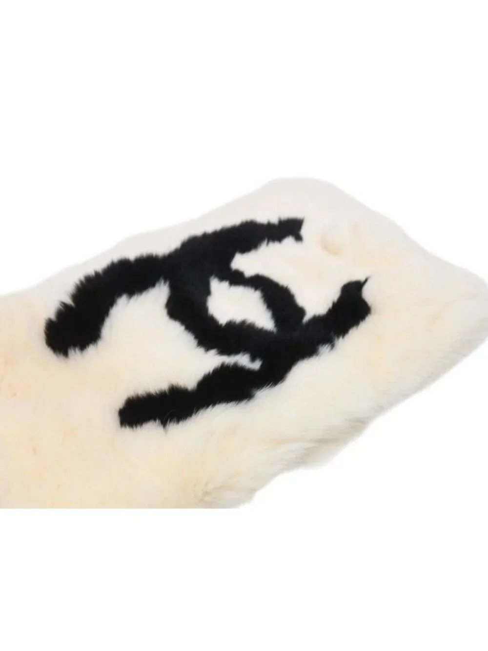 Chanel Big CC Logo Rabbit Neck Warmer Scarf Black White